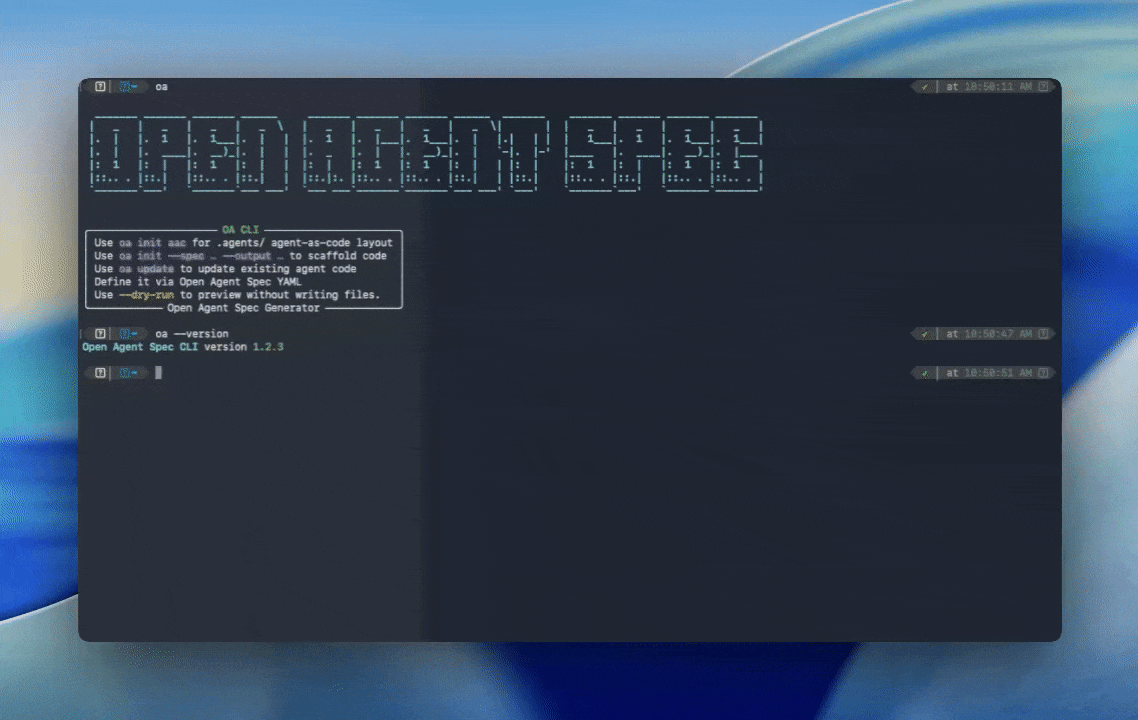 Open Agent Spec CLI in action